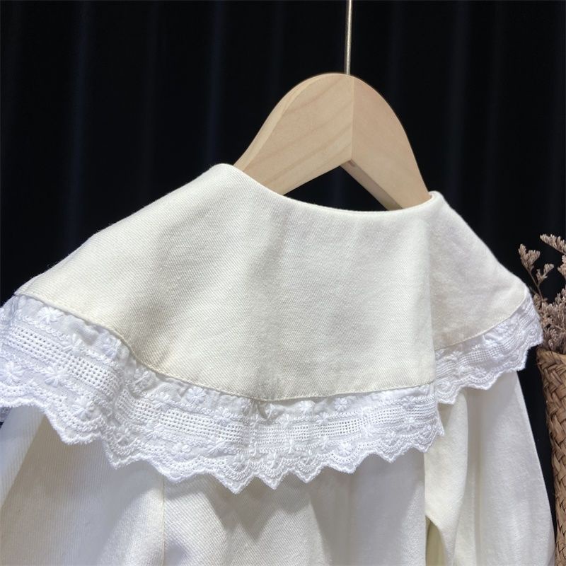 Áo Sơ Mi Dài Tay Màu Trơn Phối Ren Phong Cách Hàn Quốc Mới Cho Bé Gái