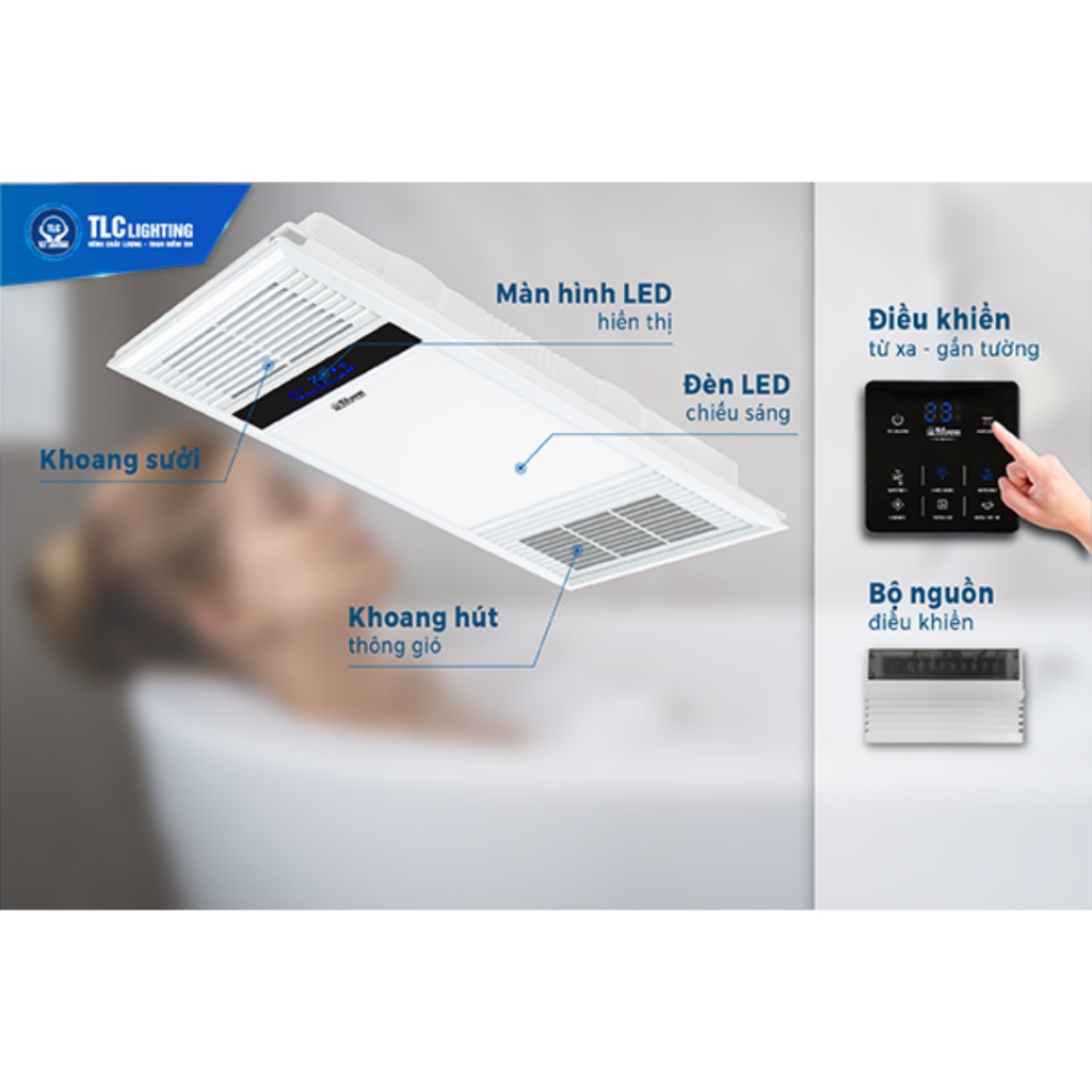 Quạt sưởi âm trần đa năng KAW-TLC, đèn sưởi nhà tắm làm ấm, làm mát, chiếu sáng bảo hành chính hãng 3 năm