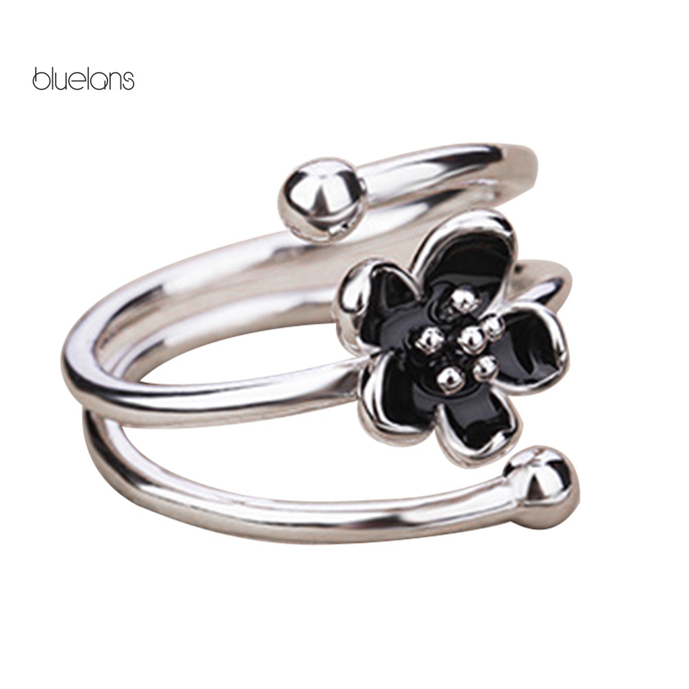 Nhẫn Hở Hình Hoa Màu Đen Tráng Men Thời Trang Cho Nữ