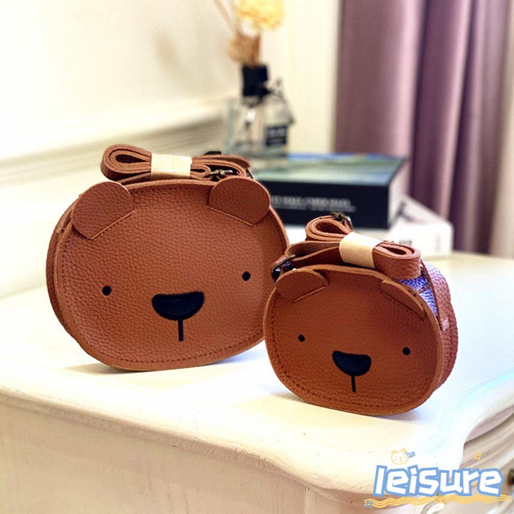 LEISURE Túi Đeo Chéo Da PU Hình Gấu Dễ Thương Cho Bé