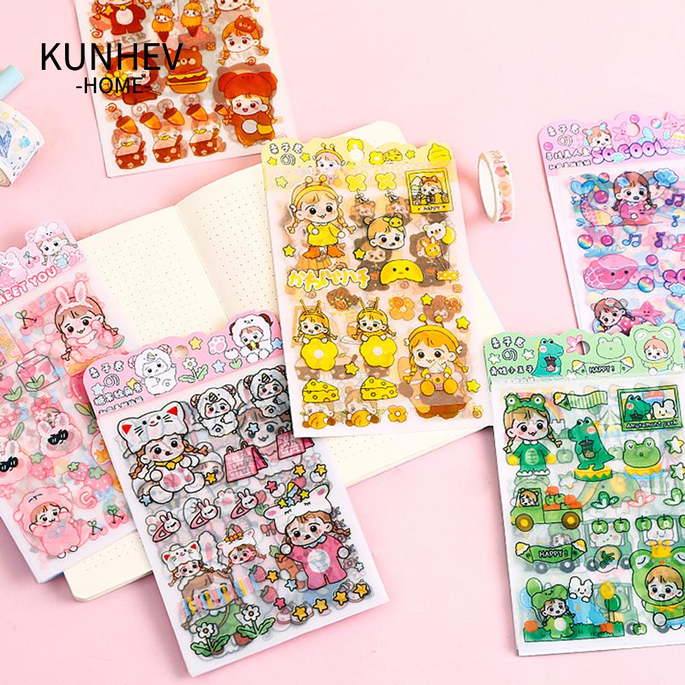 KUNHEV Bộ 4 Tấm Sticker Dán Trang Trí Hình Hoạt Hình Đáng Yêu