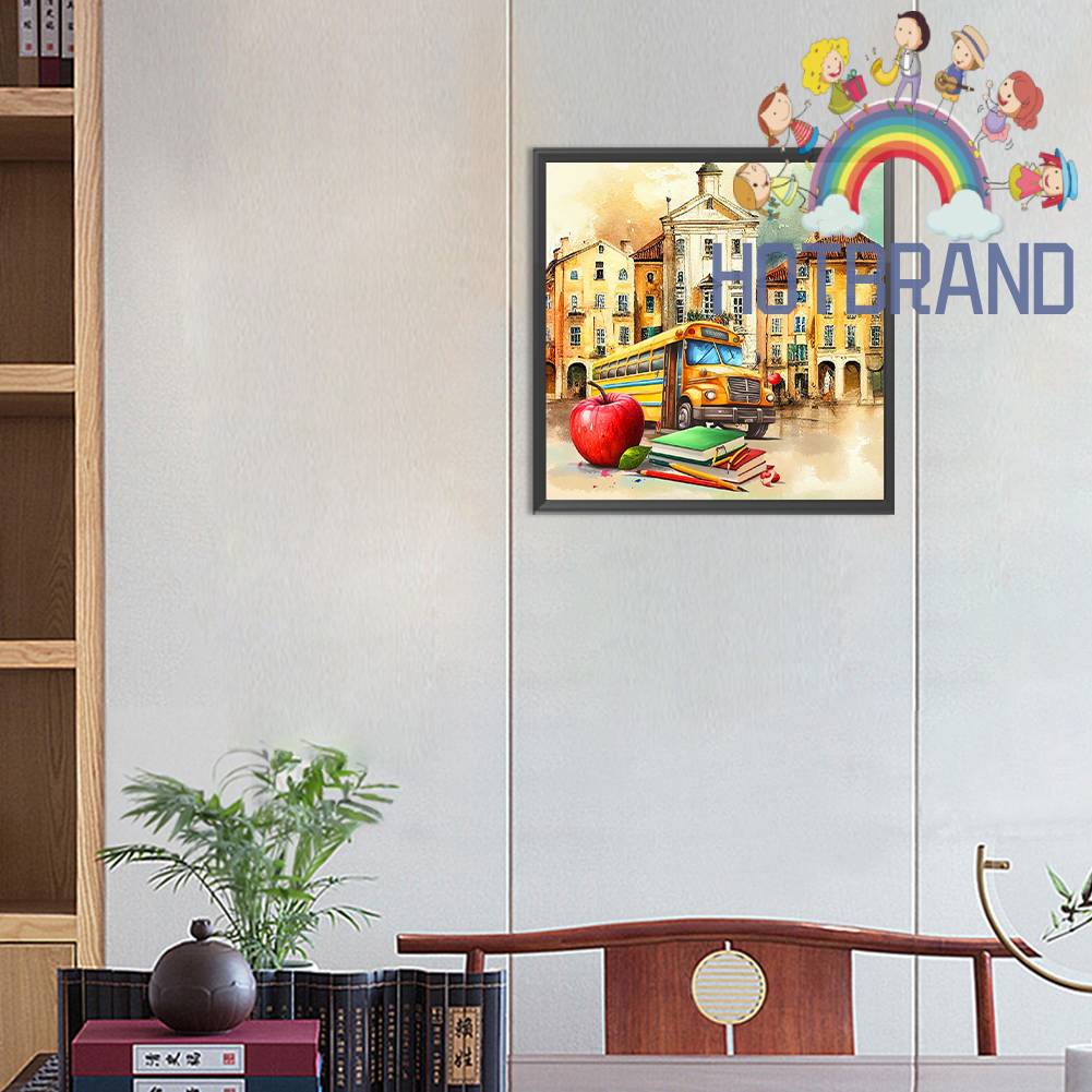 Tranh Đính Đá Kim Cương Toàn Bộ 5D DIY Hình Vẽ Xe Buýt