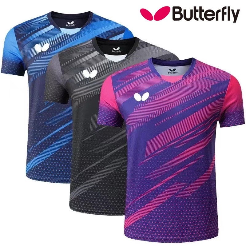 Áo Bóng Bàn Ngắn Tay Họa Tiết Bướm Mới Cho Nam Nữ Tập Luyện