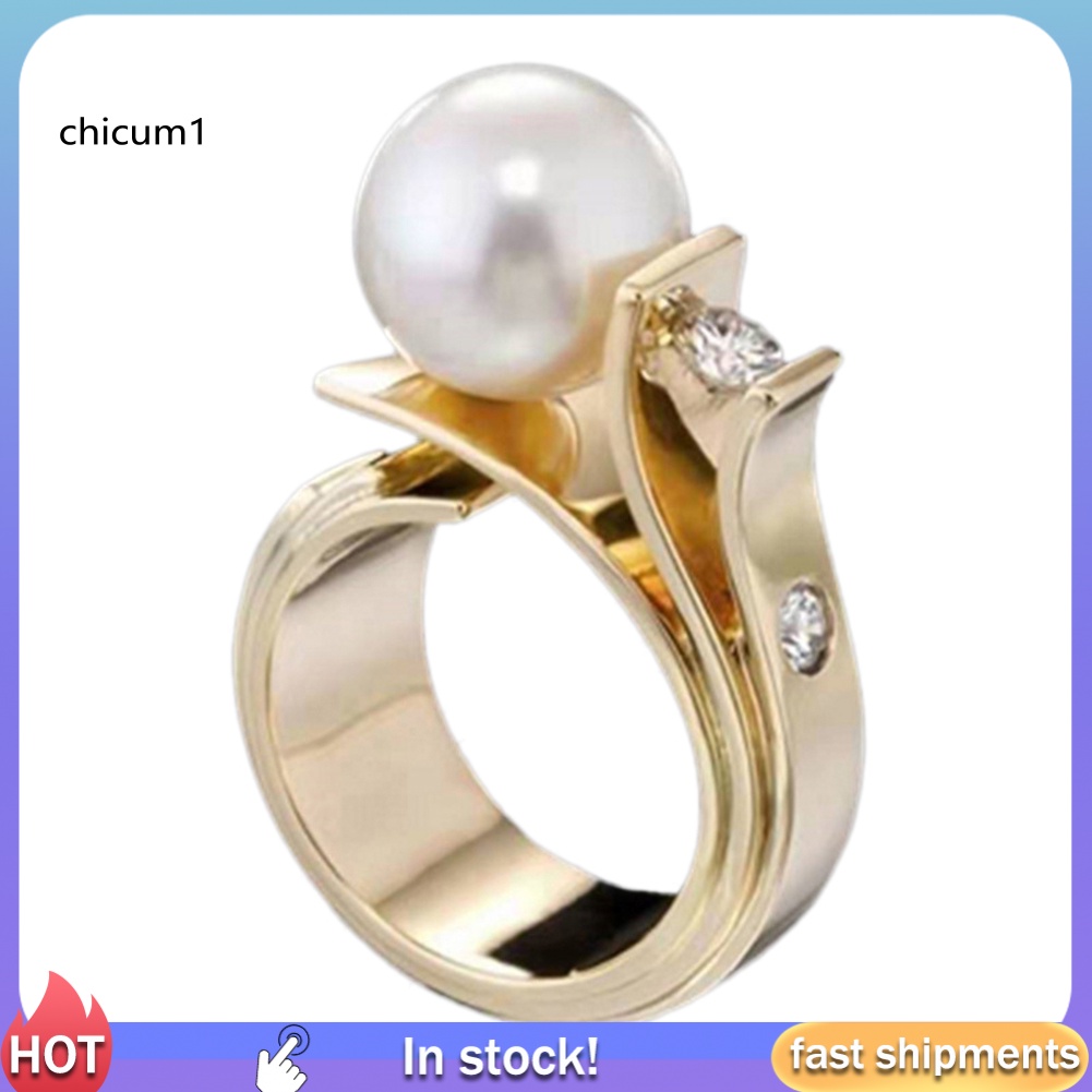 Nhẫn Đính Đá Ngọc Trai Nhân Tạo Thời Trang Cho Nữ