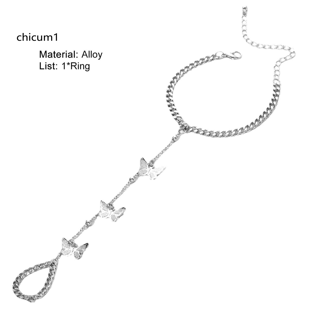 Vòng Đeo Tay Kèm Nhẫn Hình Bướm Có Thể Điều Chỉnh Độ Dài Phong Cách Hip hop Cho Nữ