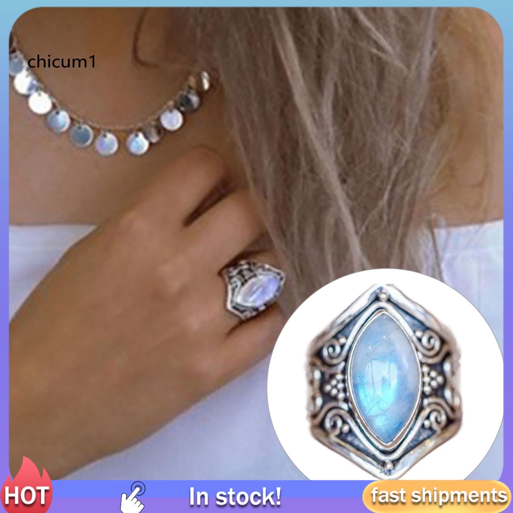 Nhẫn Hợp Kim Đính Đá Oval Lấp Lánh Phong Cách Vintage Cho Nữ