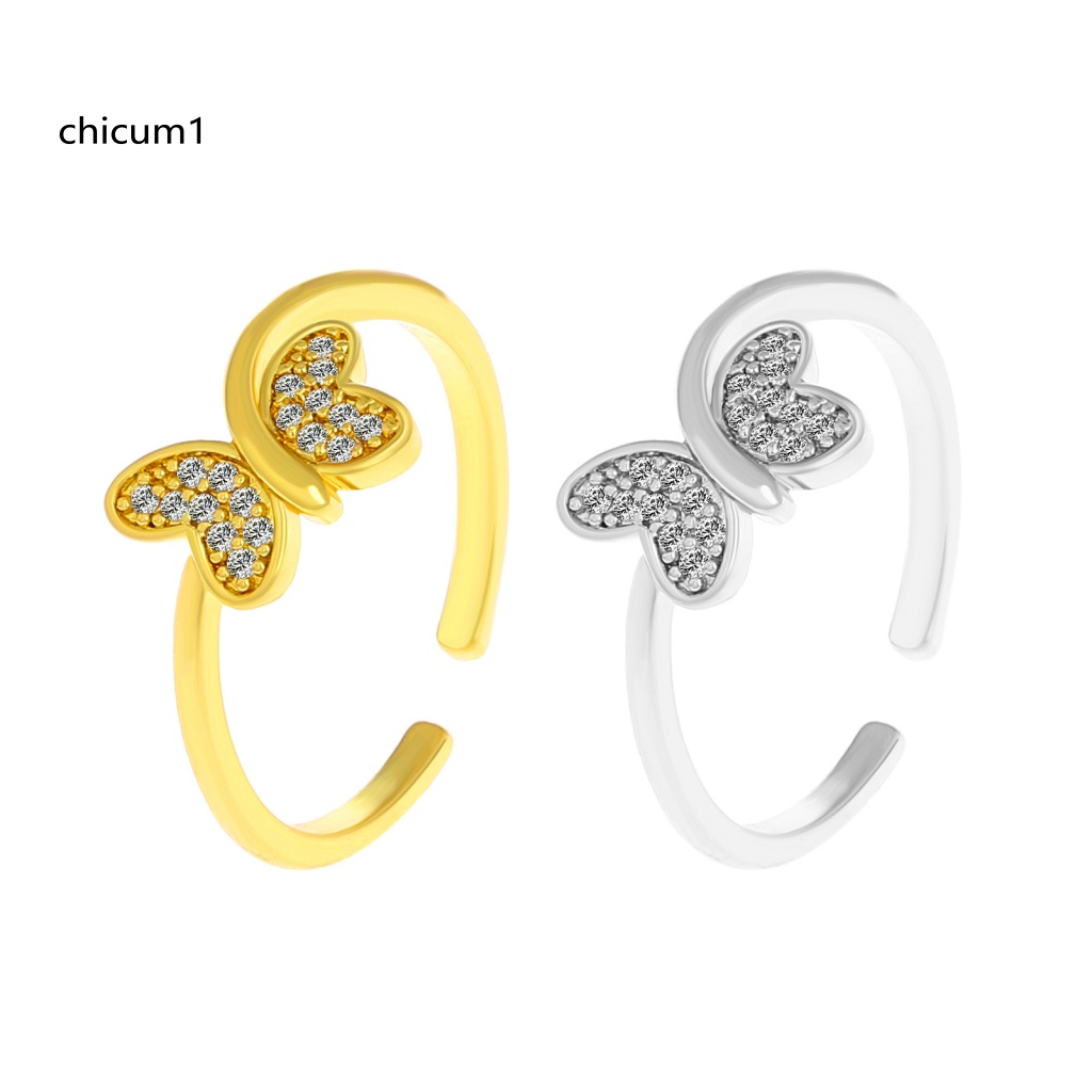 Nhẫn Dạng Mở Đính Đá Hình Bướm Lấp Lánh Có Thể Điều Chỉnh