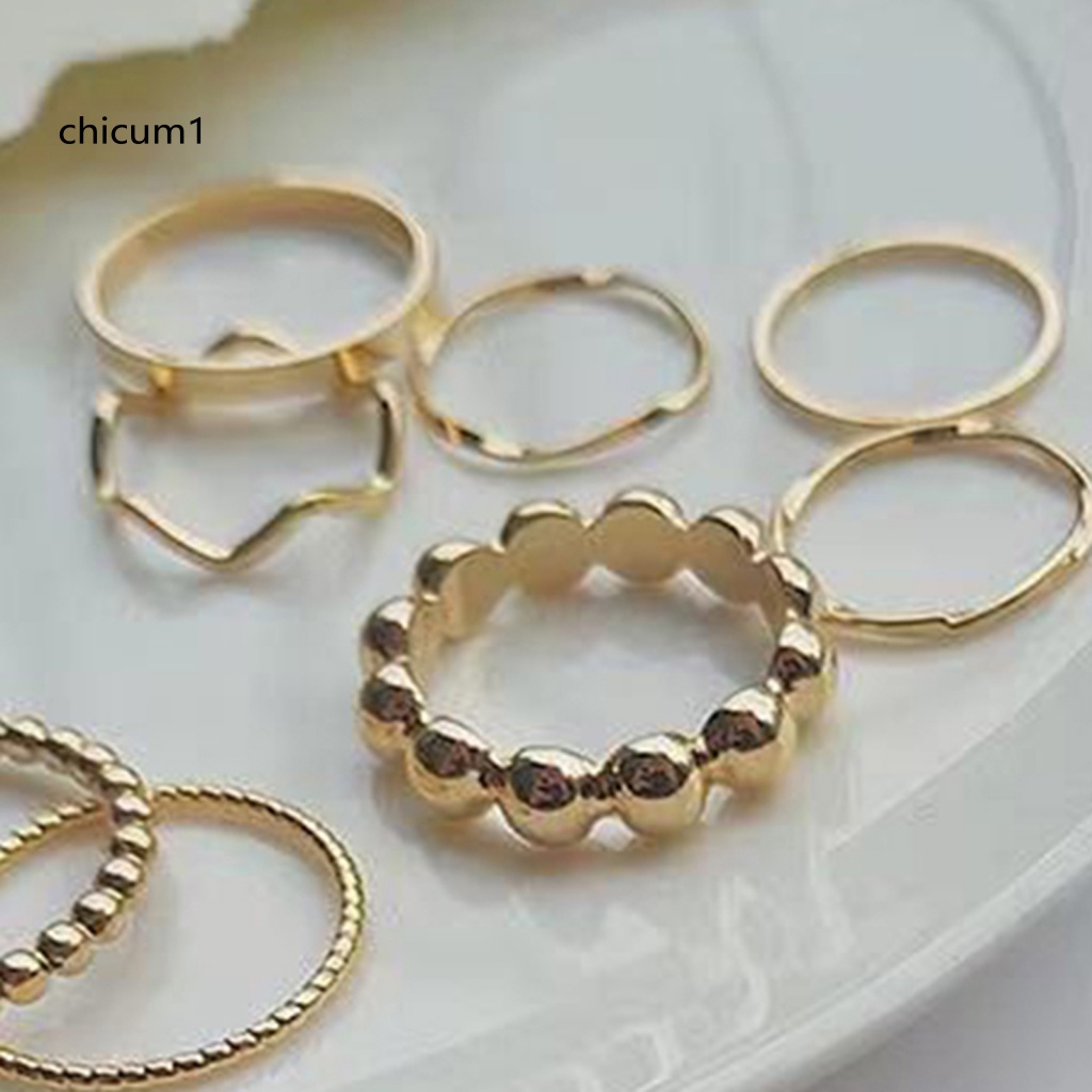 Set 8 Nhẫn Đeo Khớp Ngón Tay Mạ Điện Không Gây Dị Ứng Trang Trí Họa Tiết Hình Học Tinh Tế Thời Trang Tối Giản Cho Nữ