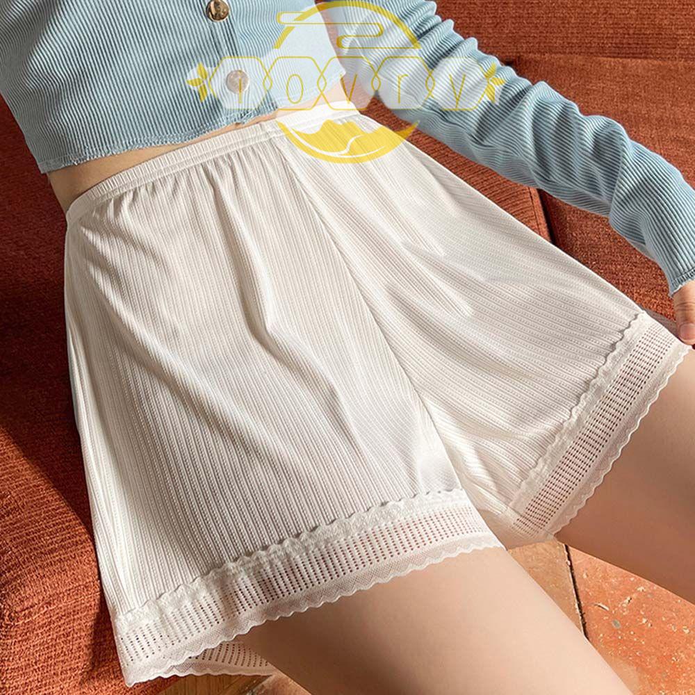 IVORY Quần Short Bảo Hộ Vải Satin Phối Ren Thời Trang Mùa Hè Cho Nữ