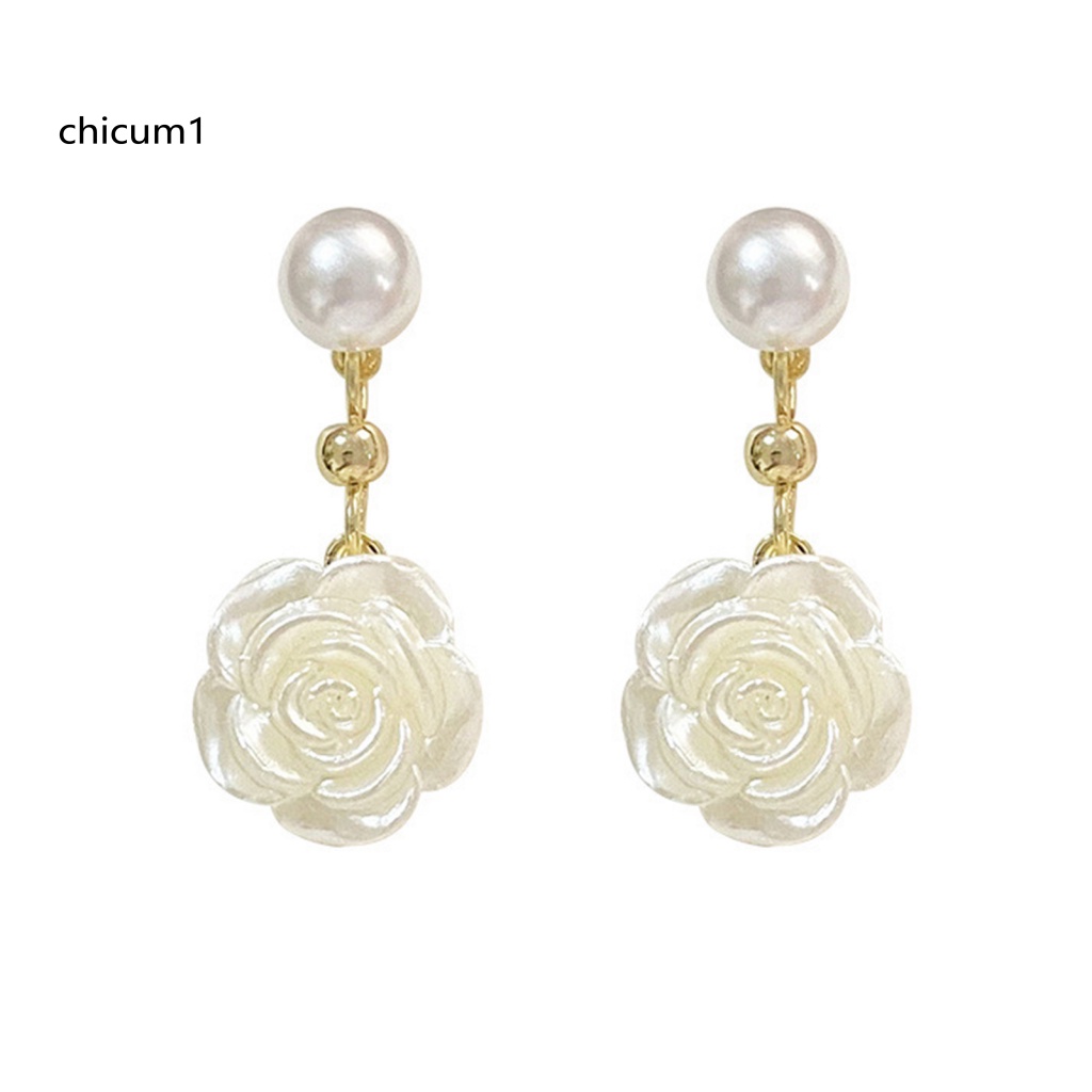 1 Cặp Bông Tai Hợp Kim Hình Hoa Trà Đính Ngọc Trai Giả Mini Thanh Lịch Dễ Phối Đồ Cho Nữ