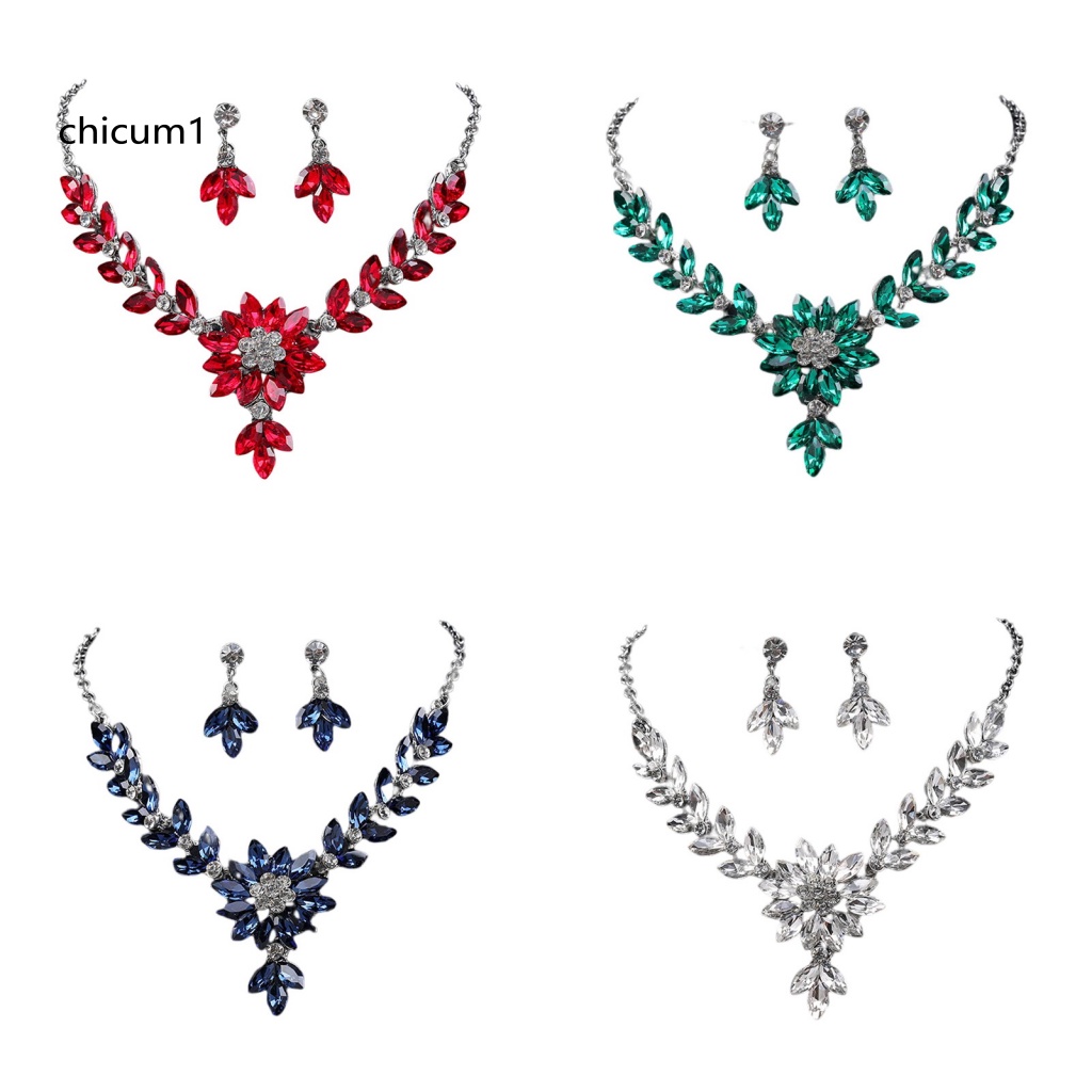 1 Set Vòng cổ Và Bông Tai Đính Đá Pha Lê Nhân Tạo Màu Sắc Tương Phản Phong Cách Vintage