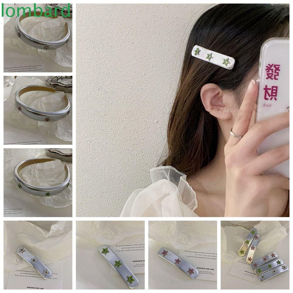 LOMBARD Kẹp Tóc Xốp Hình Ngôi Sao Bằng Da Màu Bạc Cổ Điển Cho Nữ