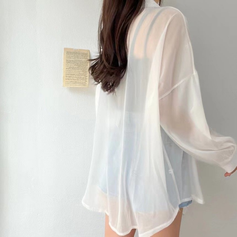 Áo Sơ Mi Chiffon Mỏng Tay Dài Chống Tia UV Phong Cách Hàn Quốc Thanh Lịch Thời Trang Mùa Hè Cho Nữ