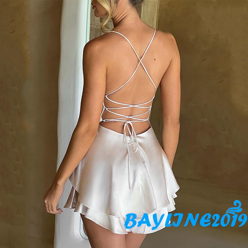 Áo Liền Quần Hai Dây Ngắn Hở Lưng Màu Sắc Thời Trang Mùa Hè Cho Nữ