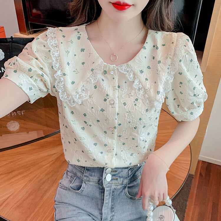 Áo Sơ Mi Chiffon Tay Ngắn In Hoa Thời Trang Mùa Hè Hàn Quốc 2023 Cho Nữ