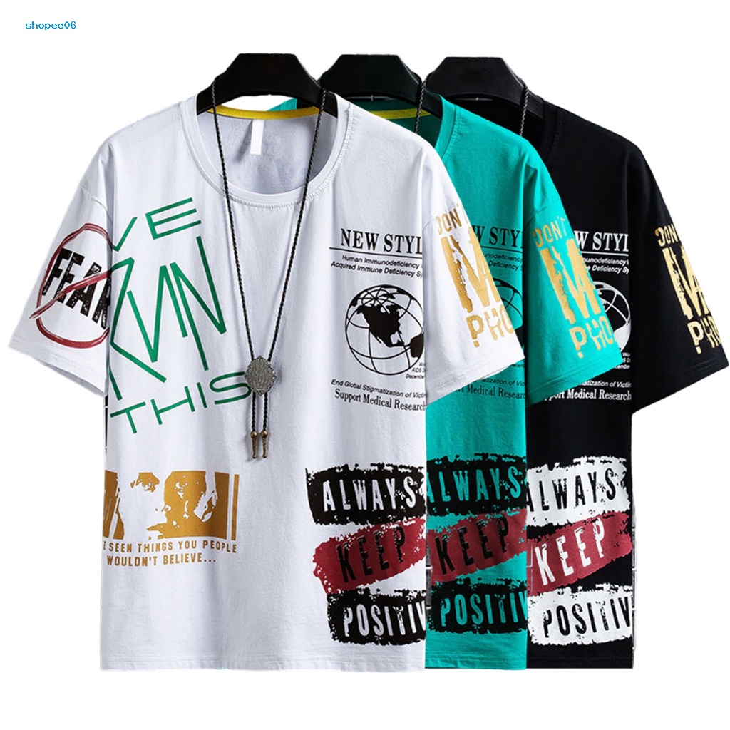 Áo Thun Tay Ngắn Cổ Tròn Thoáng Khí In Chữ Phong Cách Hip Hop Thời Trang Mùa Hè Cho Nam