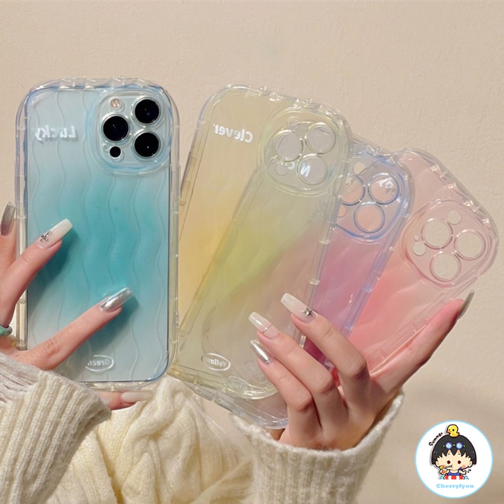 Ốp Điện Thoại TPU Mềm Trong Suốt Họa Tiết Lượn Sóng Màu Gradient Chống Trượt Cho IPhone 11 12 13 14 Pro Max