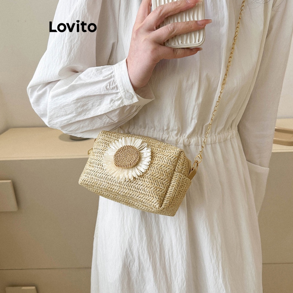 Lovito Túi có dây đeo đính nơ đơn giản giản dị cho nữ L57AD138 (Kaki/Trắng nhạt)
