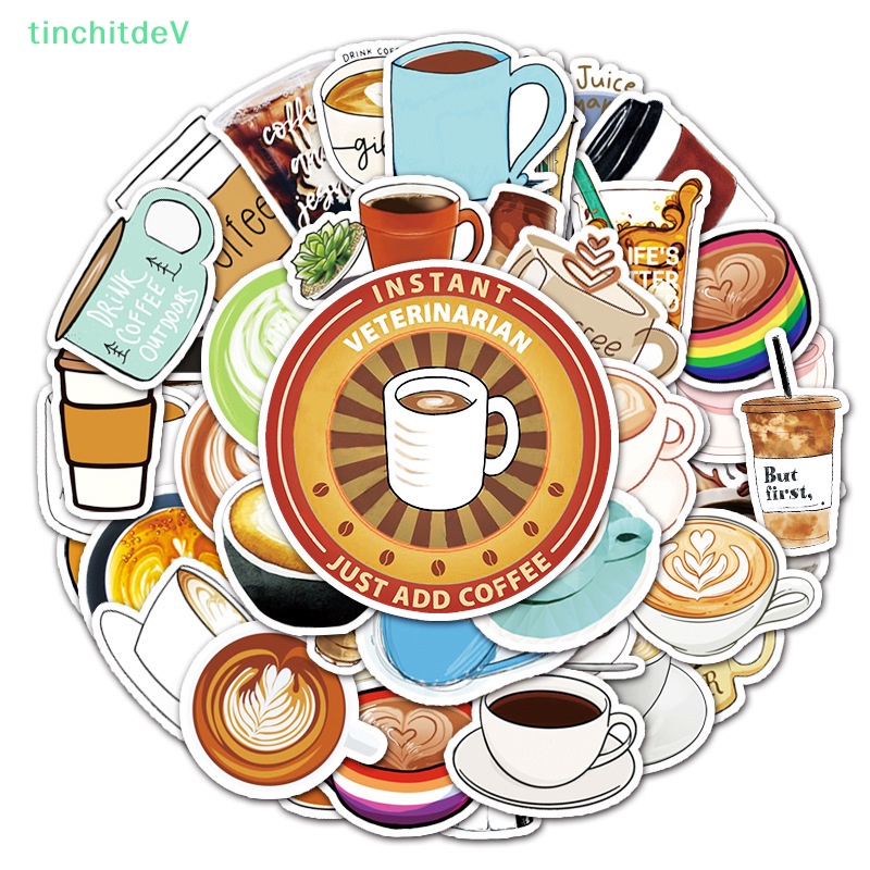 Bộ 50 Miếng Dán Hình Cà Phê Hoạt Hình Trang Trí Laptop / Scooter DIY