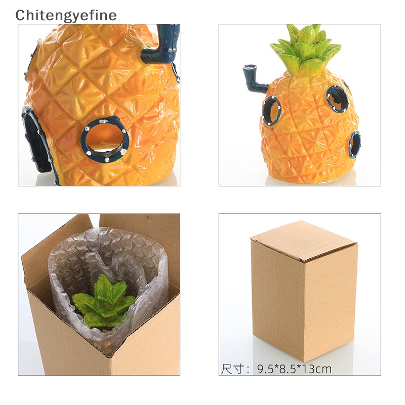 Ctye Đồ Trang Trí Bể Cá Mini Hình Ngôi Nhà Dứa Tôm Cá Hoạt Hình Bằng Nhựa Resin Trốn Tìm Được