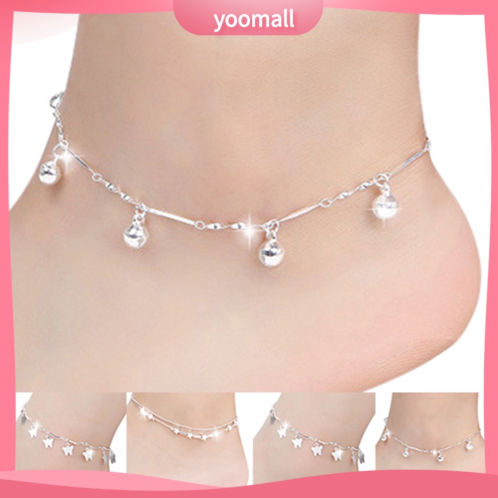 Lắc Chân Mạ Bạc Họa Tiết Bướm / Ngôi Sao / Chuông Thời Trang Cho Nữ