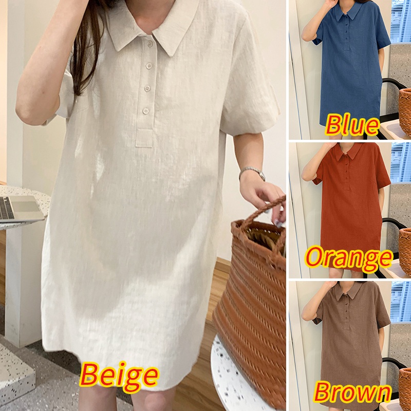 Đầm nữ ZANZEA tay ngắn màu trơn phong cách Hàn Quốc