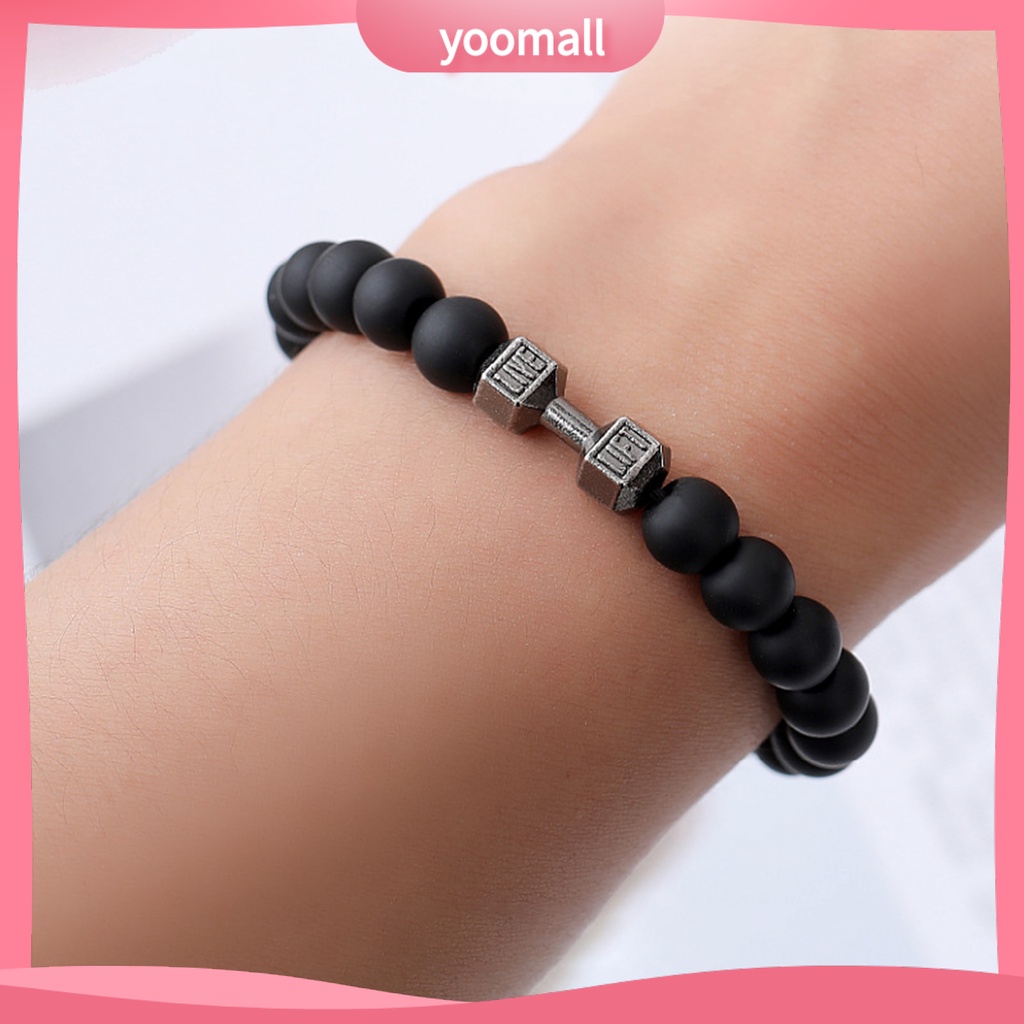 Vòng Tay Chuỗi Hạt Đá Tròn Co Giãn Phong Cách Vintage Cho Nam