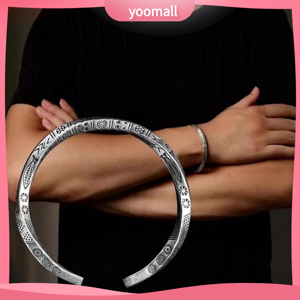[YM] Vòng Tay Nam Dạng Hở Màu Bạc Trang Trí Hình Cá Và Chữ Cái Phong Cách Boho Có Thể Điều Chỉnh