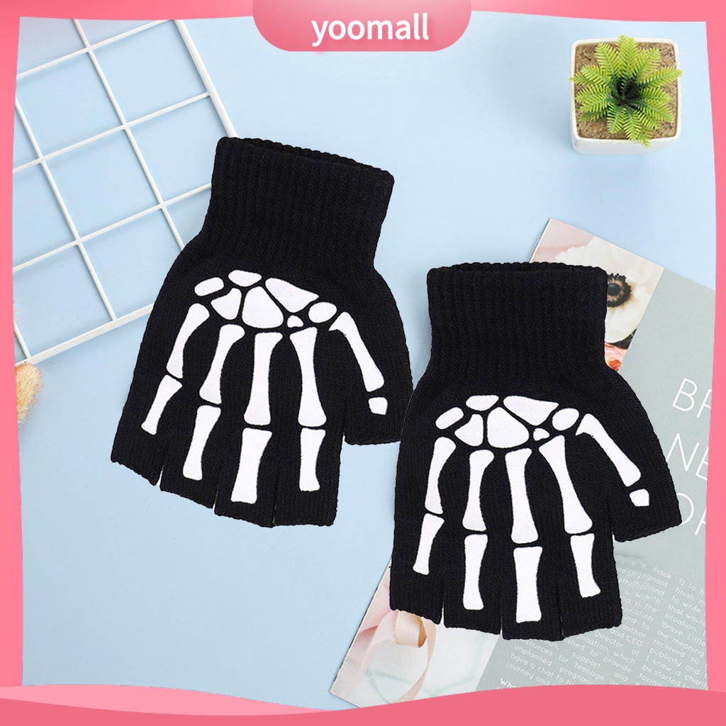 1 Đôi Găng Tay Dệt Kim Hở Ngón Phát Sáng Trong Bóng Tối Hóa Trang Halloween Cho Người Lớn