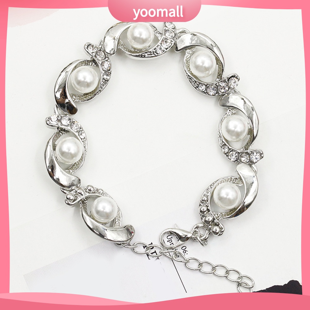 Vòng Tay Đính Đá Ngọc Trai Nhân Tạo Có Thể Điều Chỉnh Thời Trang Dành Cho Nữ