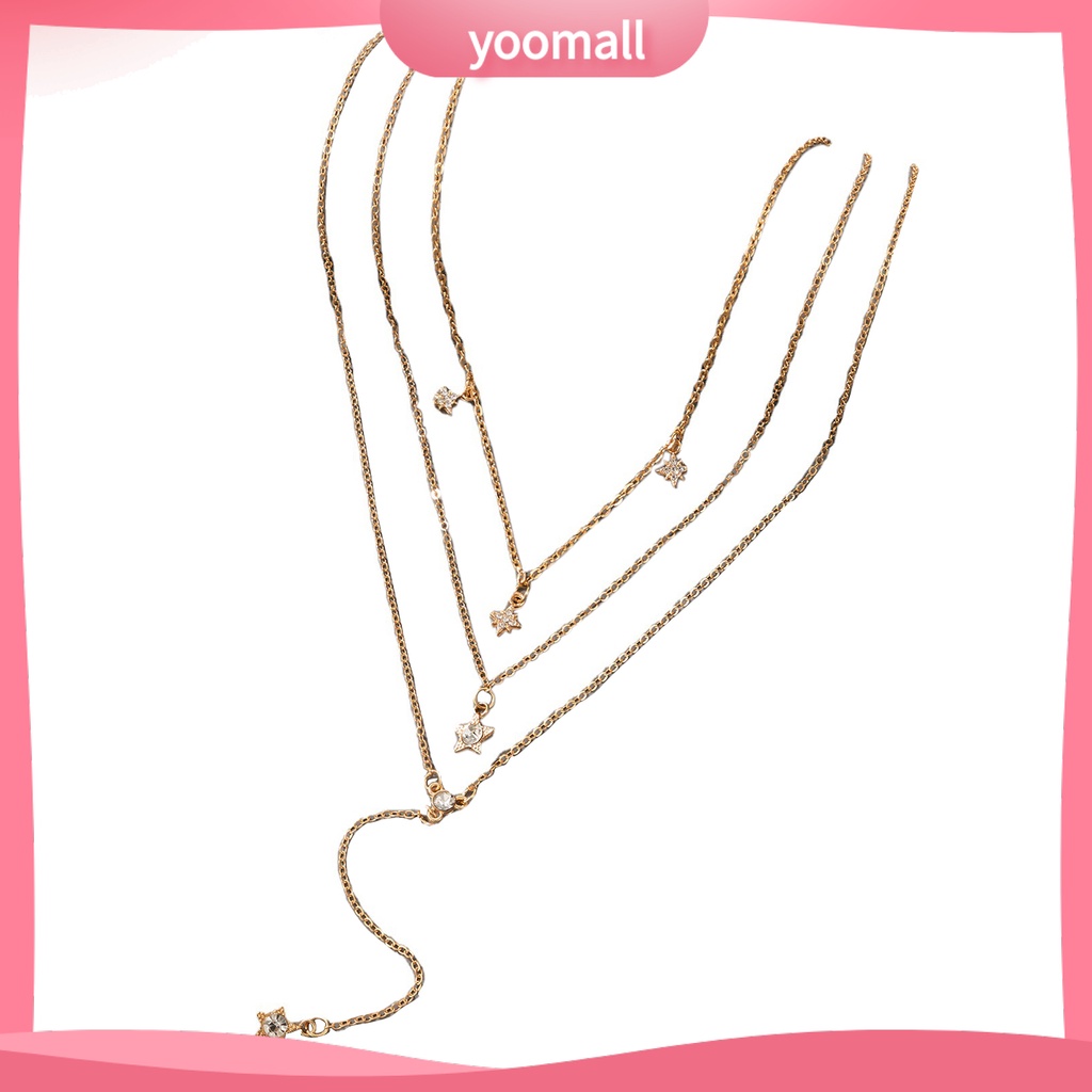 [YM] Vòng Cổ Choker Dài Nhiều Lớp Mặt Ngôi Sao Năm Cánh Đính Kim Cương Giả Cho Nữ Dating