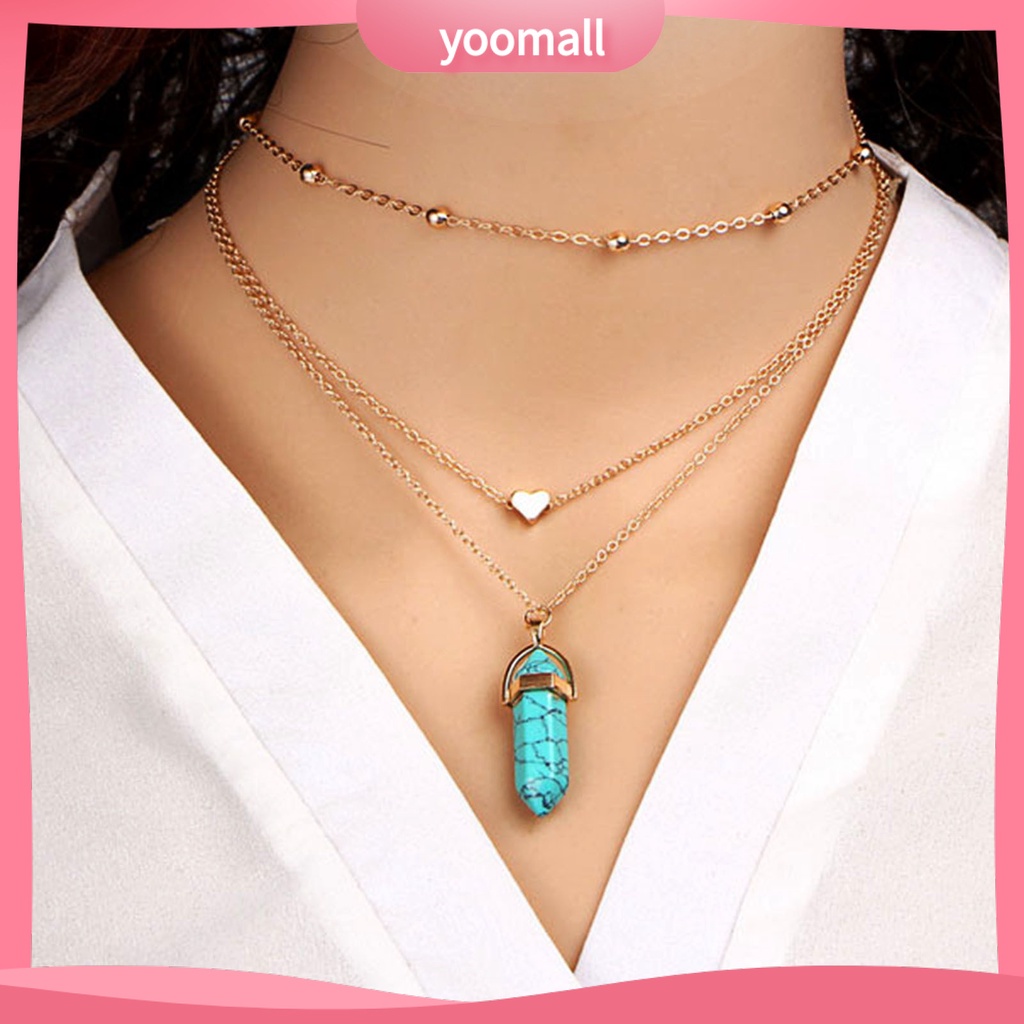 [YM] Vòng Cổ Choker 3 Lớp Đính Hạt Pha Lê Giả Hình Lục Giác / Trái Tim Phù Hợp Với Tất Cả Dành Cho Bạn
