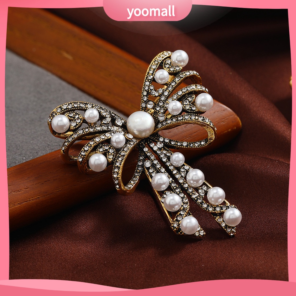 Ghim Cài Áo Hình Nơ Đính Ngọc Trai Giả Phong Cách Pháp Cổ Điển Sang Trọng Dành Cho Nữ