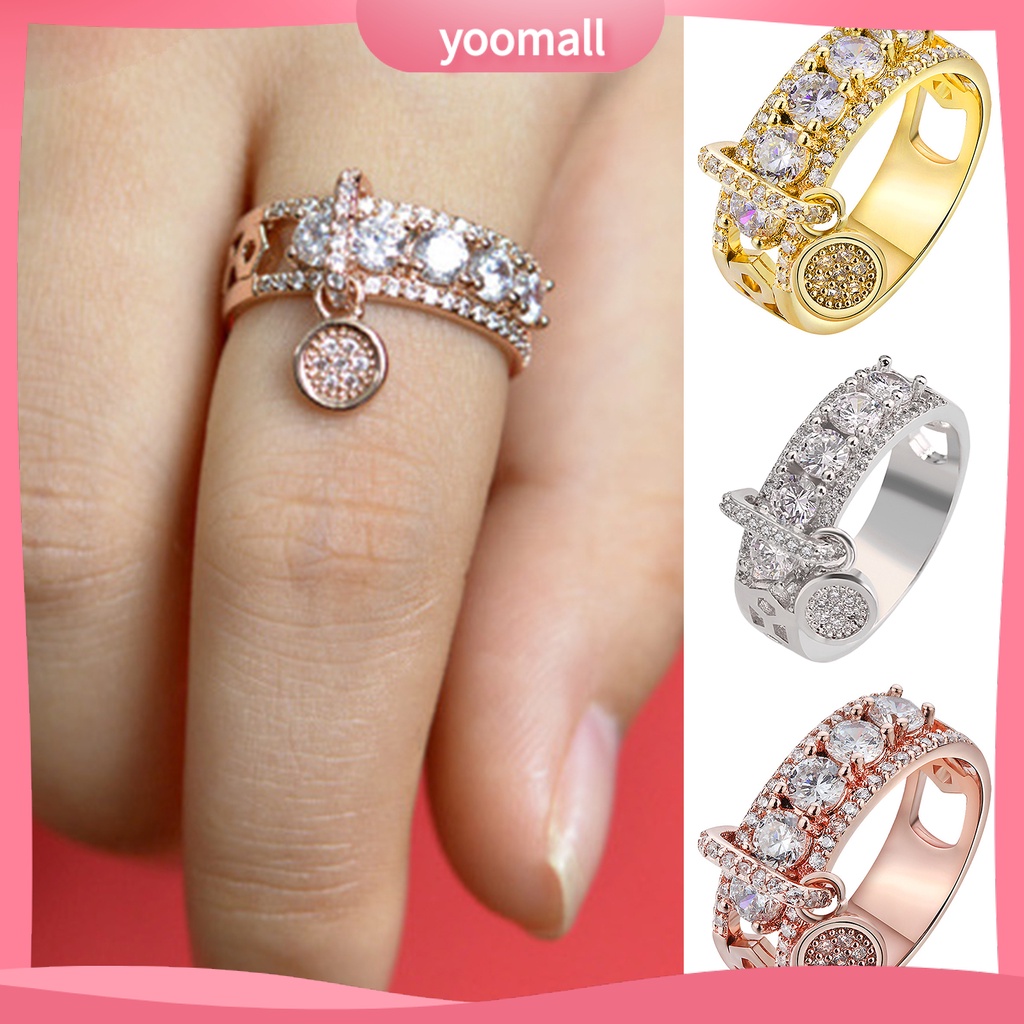 Nhẫn Mặt Hình Tròn Rỗng Bằng Hợp Kim Đính Đá Zircon Thời Trang Cho Nữ