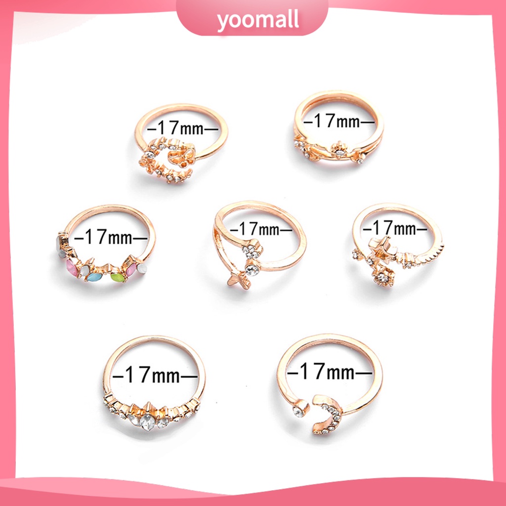 [YM] Set 7 Nhẫn Hở Hình Hoa Bướm Trọng Lượng Nhẹ Không Dễ Vỡ Thoải Mái Cho Nữ Hoạt Động Ngoài Trời