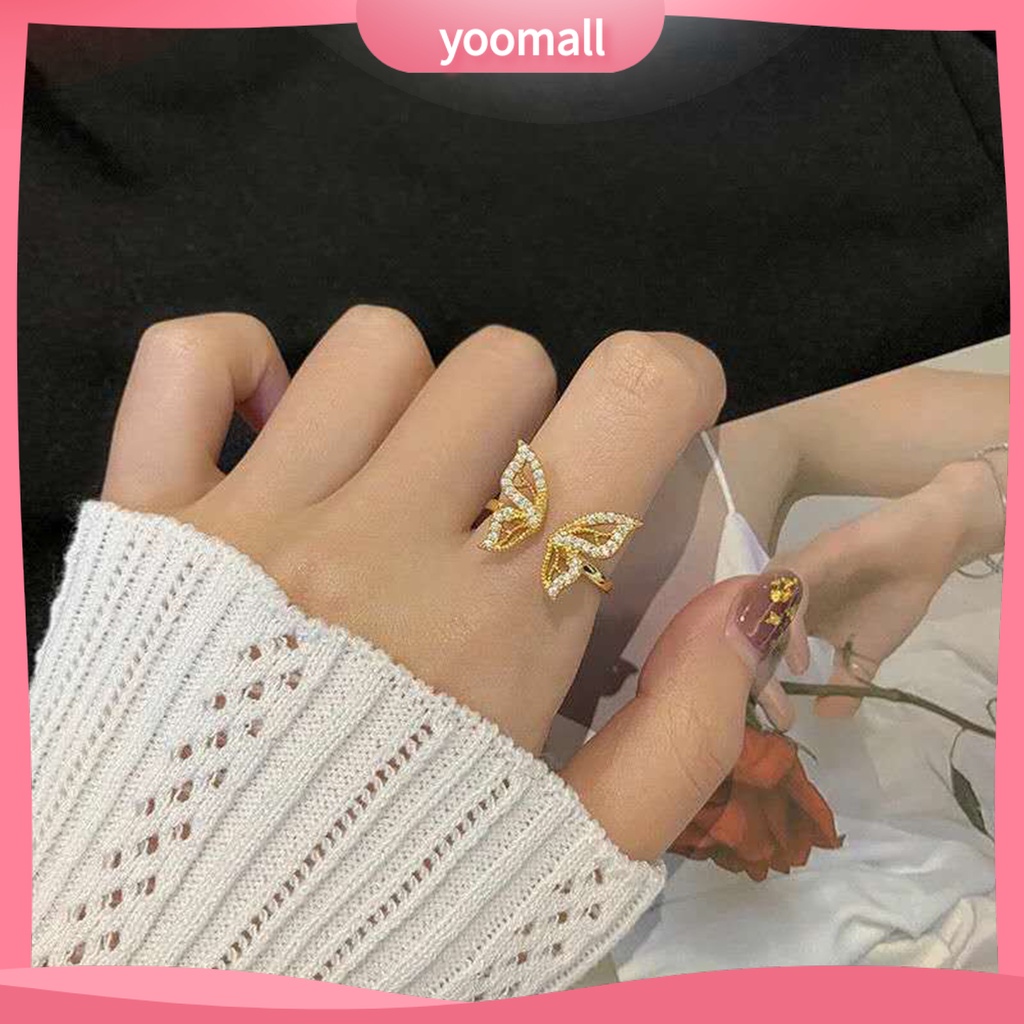 Nhẫn Hở Hình Bướm Đính Đá Lấp Lánh Có Thể Điều Chỉnh Kích Thước