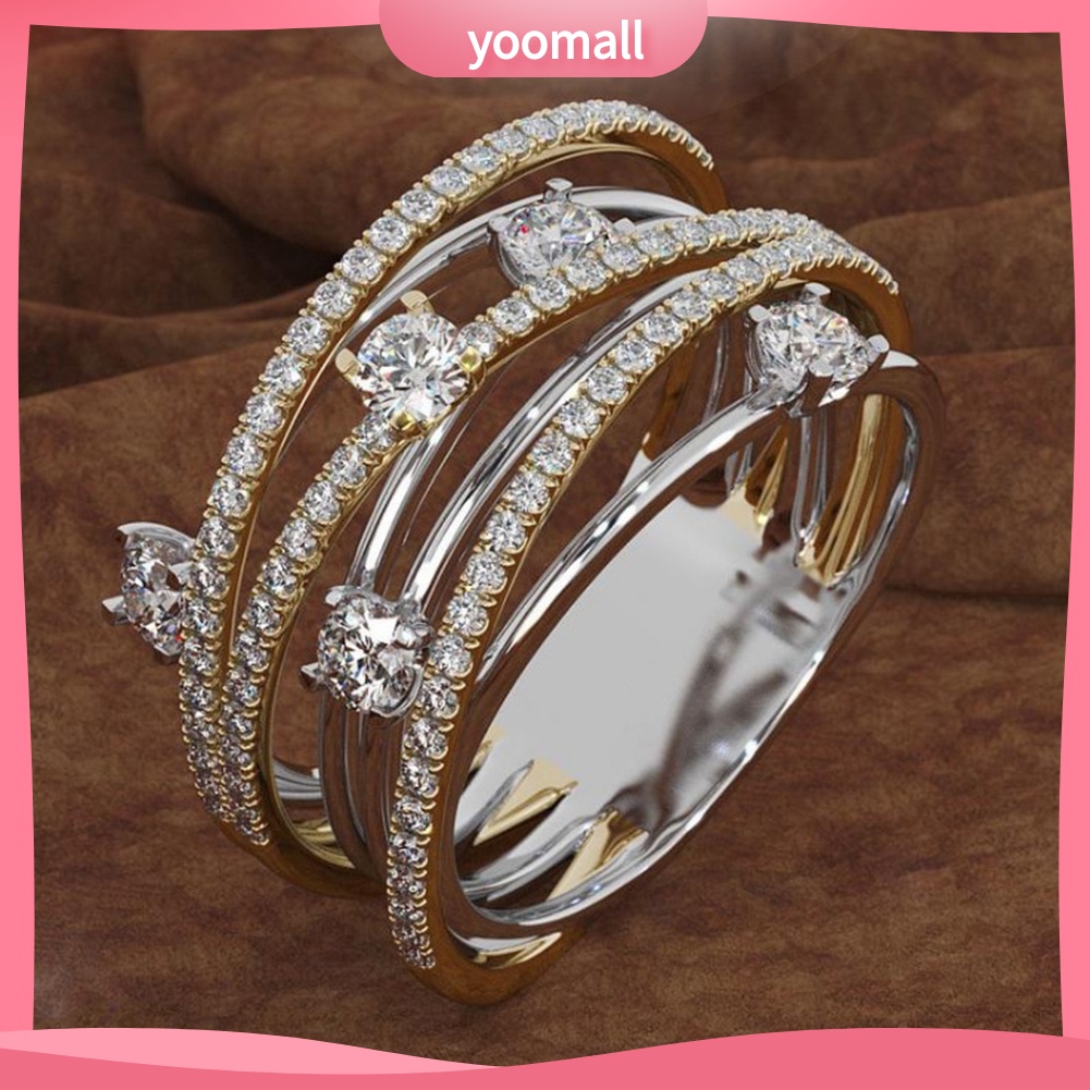 Nhẫn Cưới Hai Màu Đính Đá Zircon Thời Trang Dành Cho Nữ