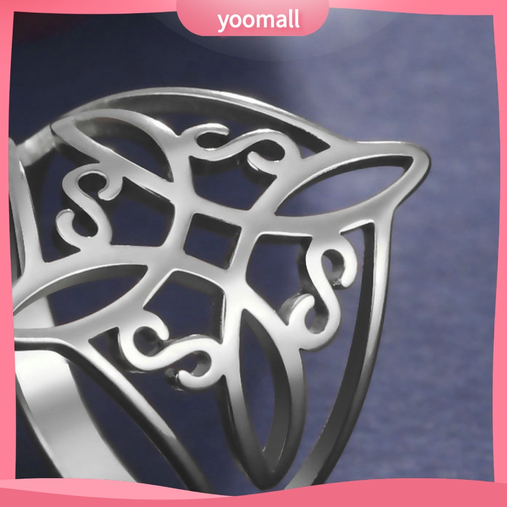 [YM] Nhẫn Thép Không Gỉ Họa Tiết Hình Học Rỗng Mạ Điện Sáng Mịn Màng Thắt Nút Phù Thủy Mặc Hàng Ngày Cho Nữ