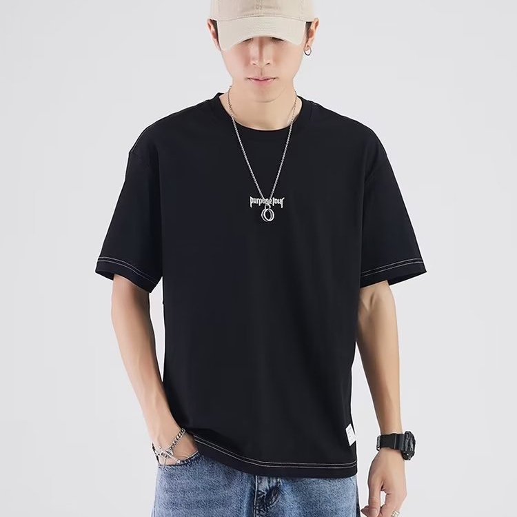 夏季短袖t恤男夏季纯棉美式日系潮牌ins男生宽松圆领半袖