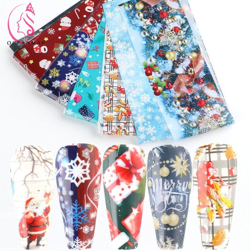 OCEANMAP Miếng Dán Trang Trí Móng Tay Họa Tiết Hoạt Hình Giáng Sinh DIY