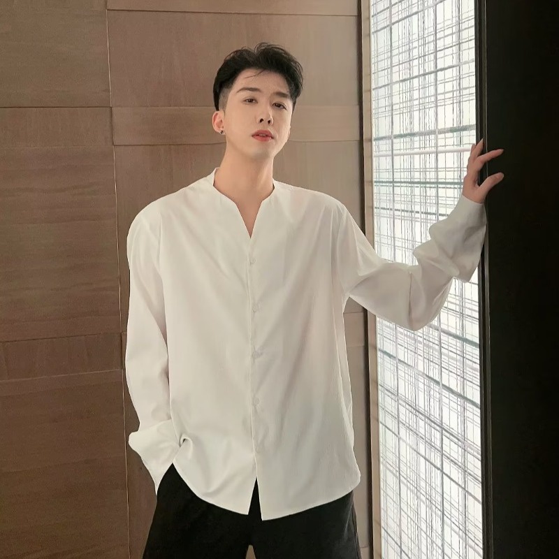 Áo Sơ Mi Tay Dài Dáng Rộng Đơn Giản Dễ Phối Đồ Hợp Thời Trang Cho Nam