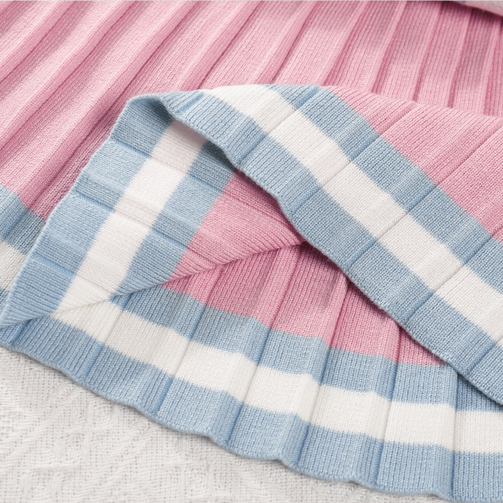 BEAR LEADER Set Đồ Mùa Thu 2 Món Gồm Áo Sweater Chui Đầu Kẻ Sọc Caro In Hình Trái Tim Và Chân Váy Xếp Ly Dệt Kim Cho Bé Gái