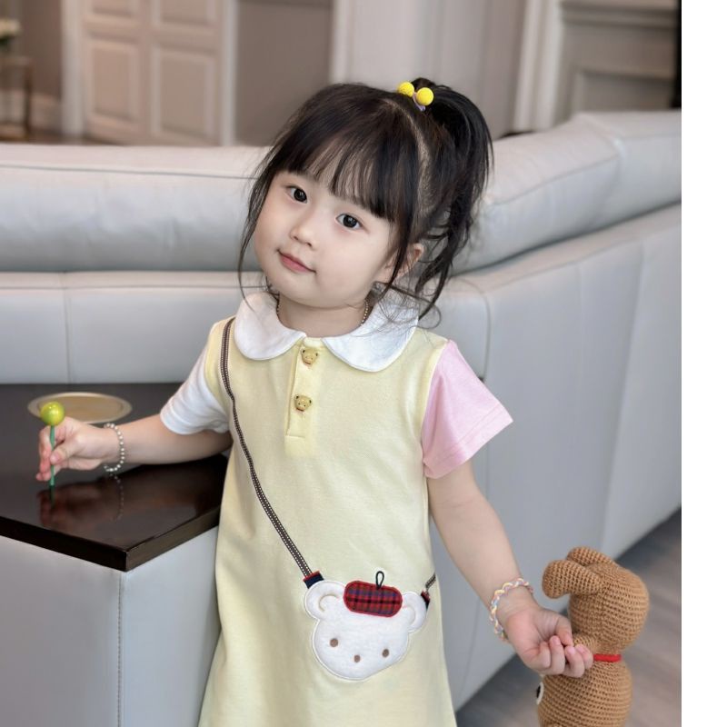 Đầm Thêu Hình Gấu Màu Macaron Phong Cách Hàn Quốc Dễ Thương Thời Trang Mùa Hè Cho Bé Gái