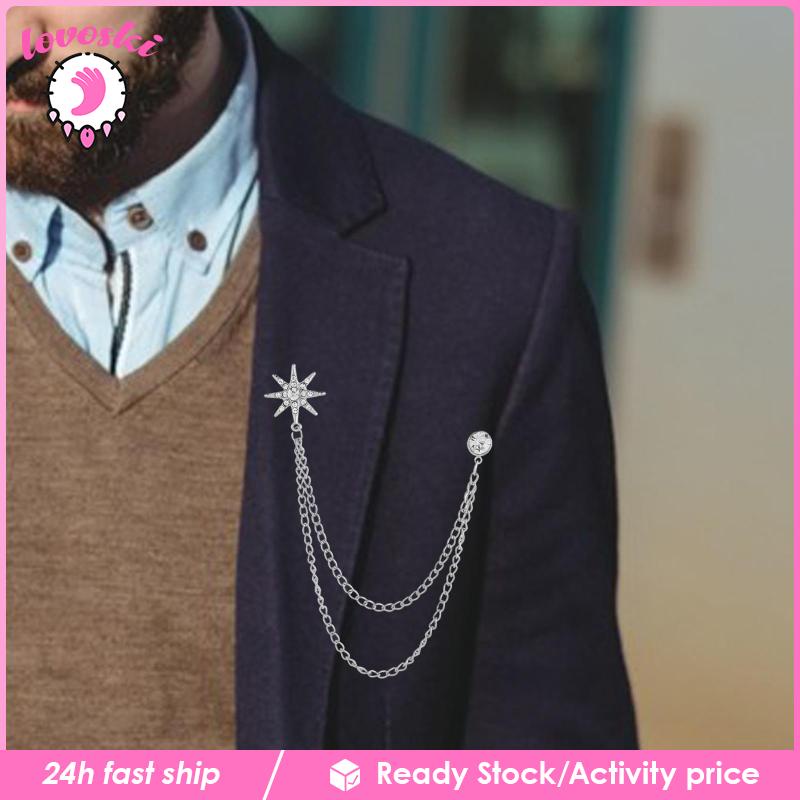 Ghim Cài Áo Hình Bông Tuyết Đính Đá Phối Dây Xích Thời Trang Cho Nam