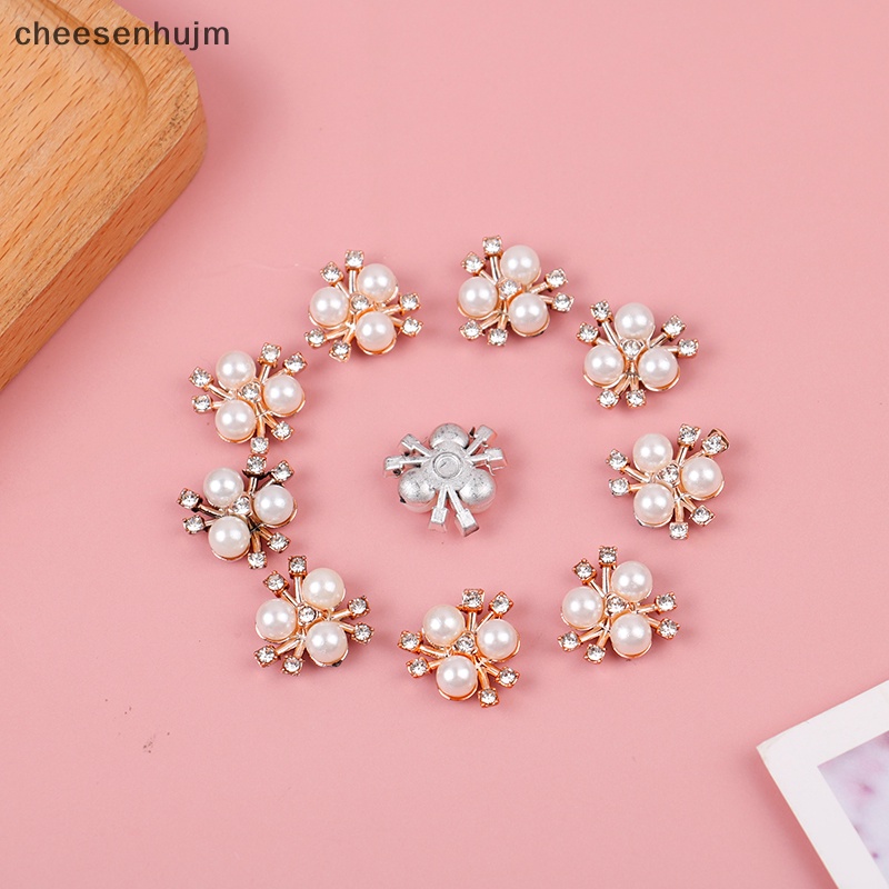 Set 10 Kẹp Tóc Hình Hoa Đính Đá / Ngọc Trai Giả Lấp Lánh Thời Trang DIY