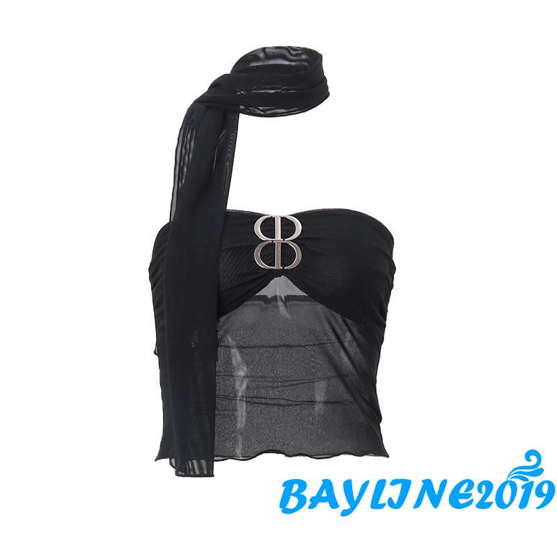 Áo Ống Màu Trơn Nhìn Thấy Thời Trang Cho Nữ Kèm Vòng Cổ Choker