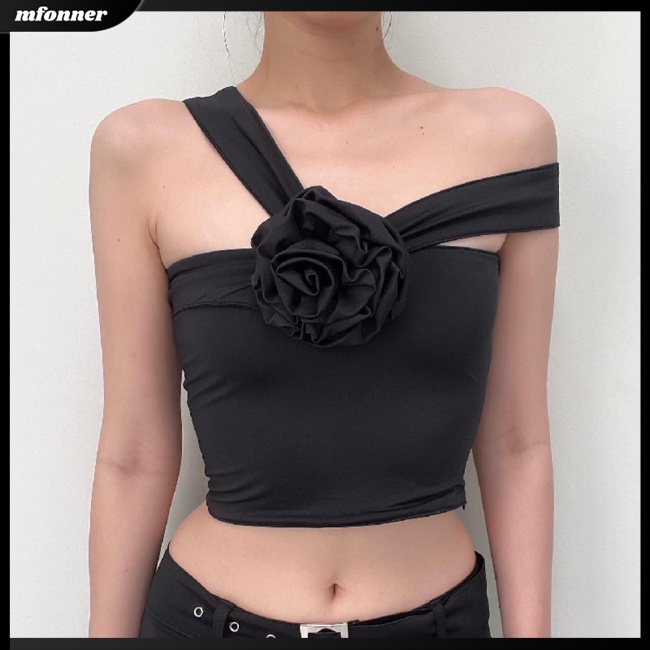 Áo Croptop Sát Nách Hở Lưng Mềm Mại Thoáng Khí In Họa Tiết Hoa Hồng Quyến Rũ Cho Nữ