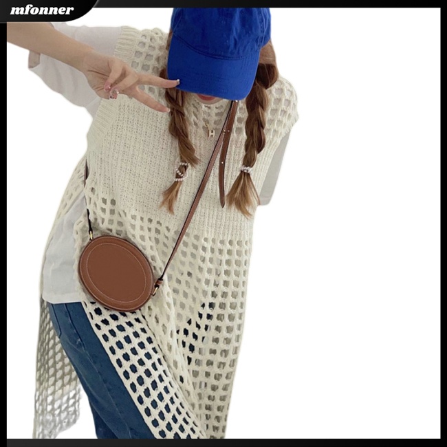 Đầm Dài Dệt Kim Sát Nách Cổ Tròn Màu Sắc Đơn Giản Cho Nữ