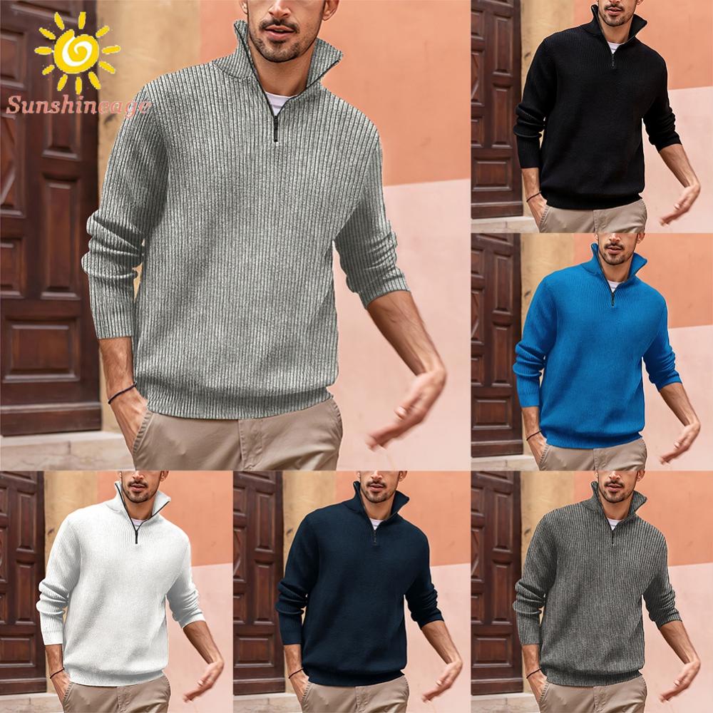 Áo Sweater Mùa Đông Cổ Cao Chất Liệu Dệt Kim Dày Dặn Có Size L Đến 3XL Cho Nam Giới