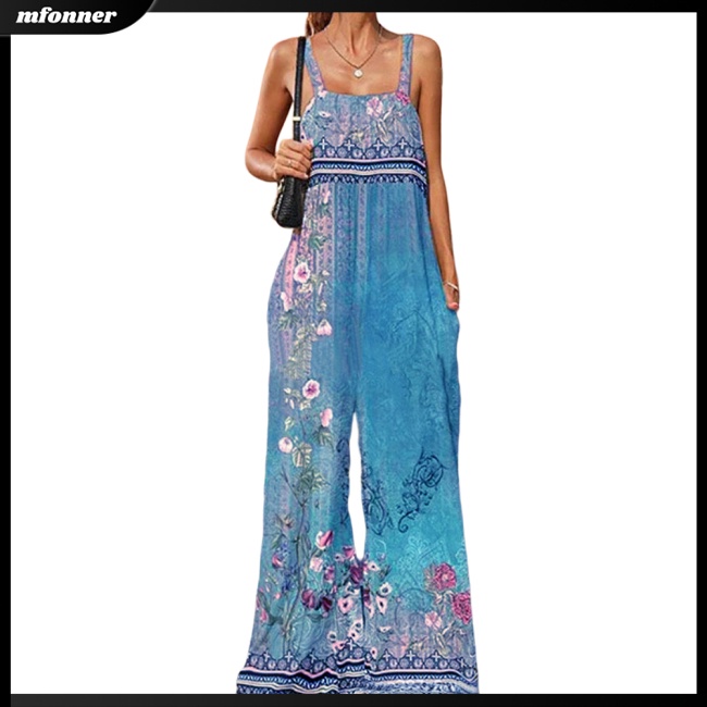 Áo liền quần Sát Nách Hở Lưng Dáng Rộng In Họa Tiết Thổ Cẩm Kiểu Retro Gợi Cảm Cho Bạn Gái